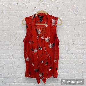 Rachel Zoe Sleeveless Buttondown Red Black Floral Print Top Sz XL